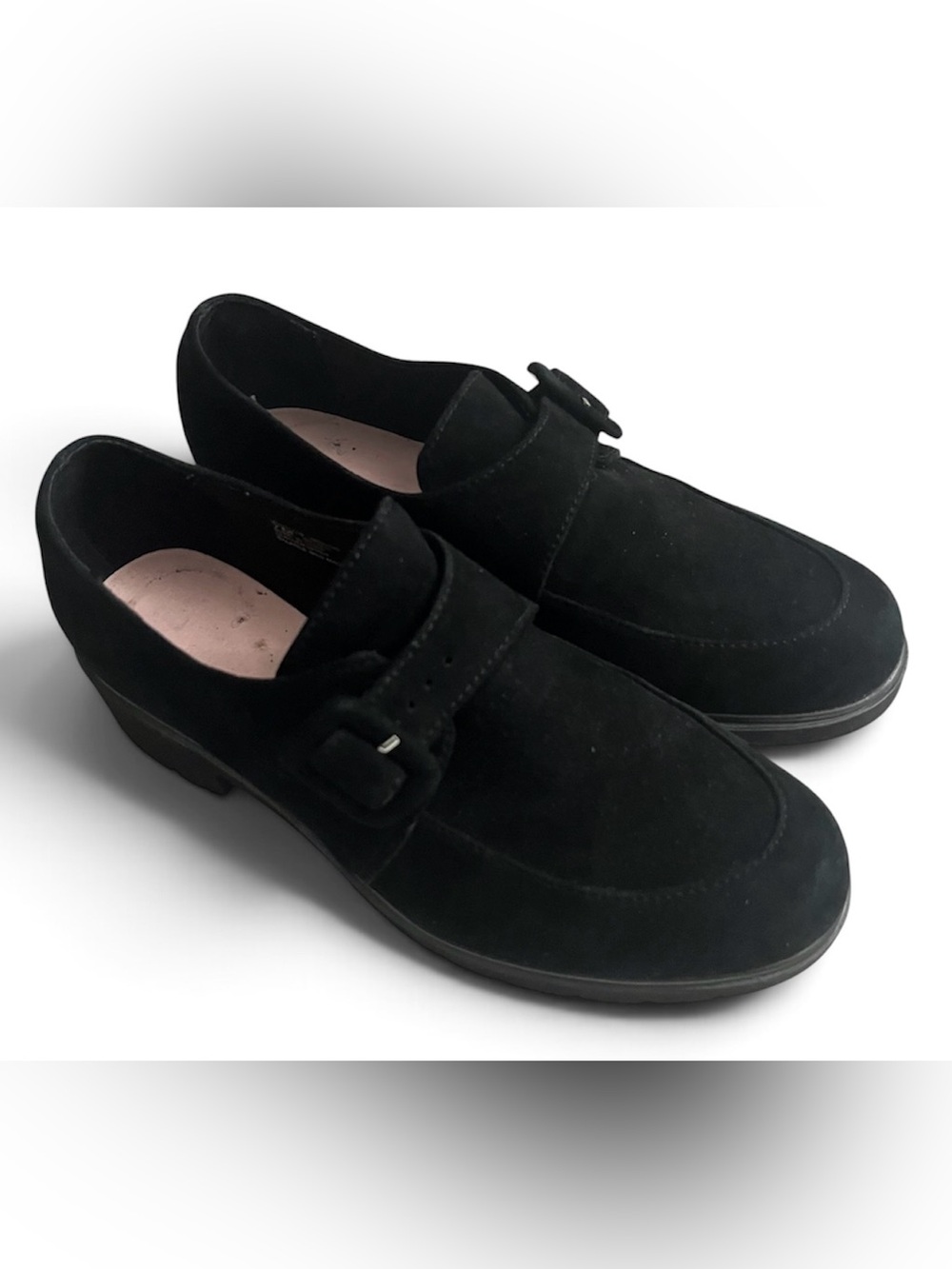 Munro Winslow Black Suede Monk Strap Women’s Loafers Buckle Dark Academia 7M